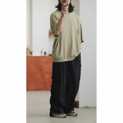 オーバーサイズ　ストレッチ　5分袖　Tシャツ　N1489