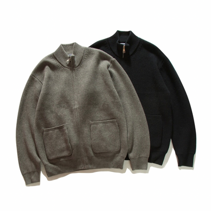 リブニット　スタンドカラー　ジップカーディガン　N891