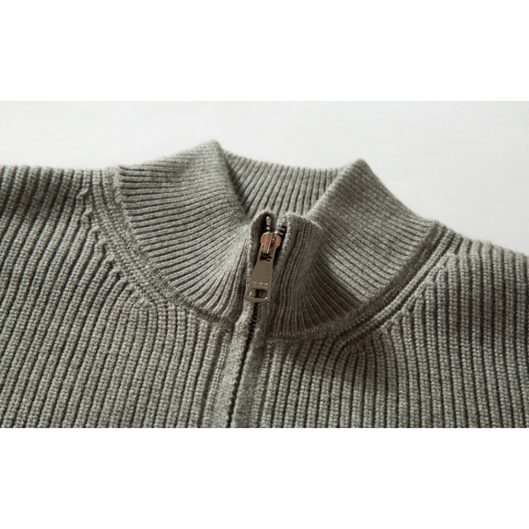 リブニット　スタンドカラー　ジップカーディガン　N891