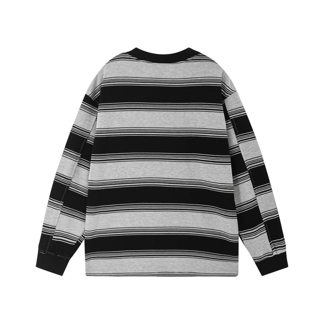 変形ネック　マルチボーダー　長袖Tシャツ　N698