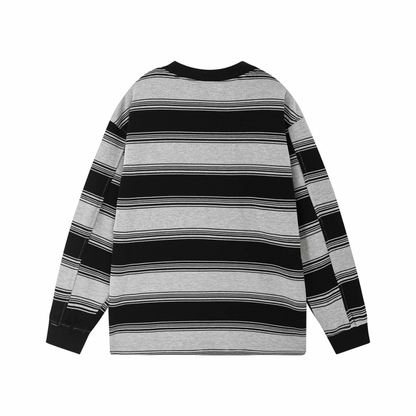 変形ネック　マルチボーダー　長袖Tシャツ　N698
