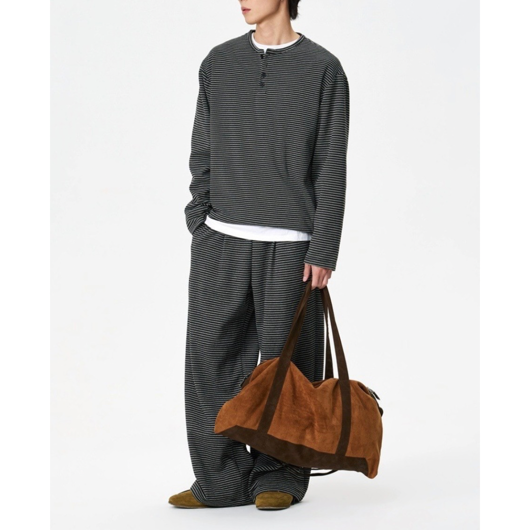 ヘンリーネック　ミジンボーダー　長袖Tシャツ　N1438