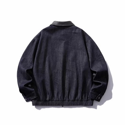 PUレザーカラー　デニム　ジップアップジャケット　N1064