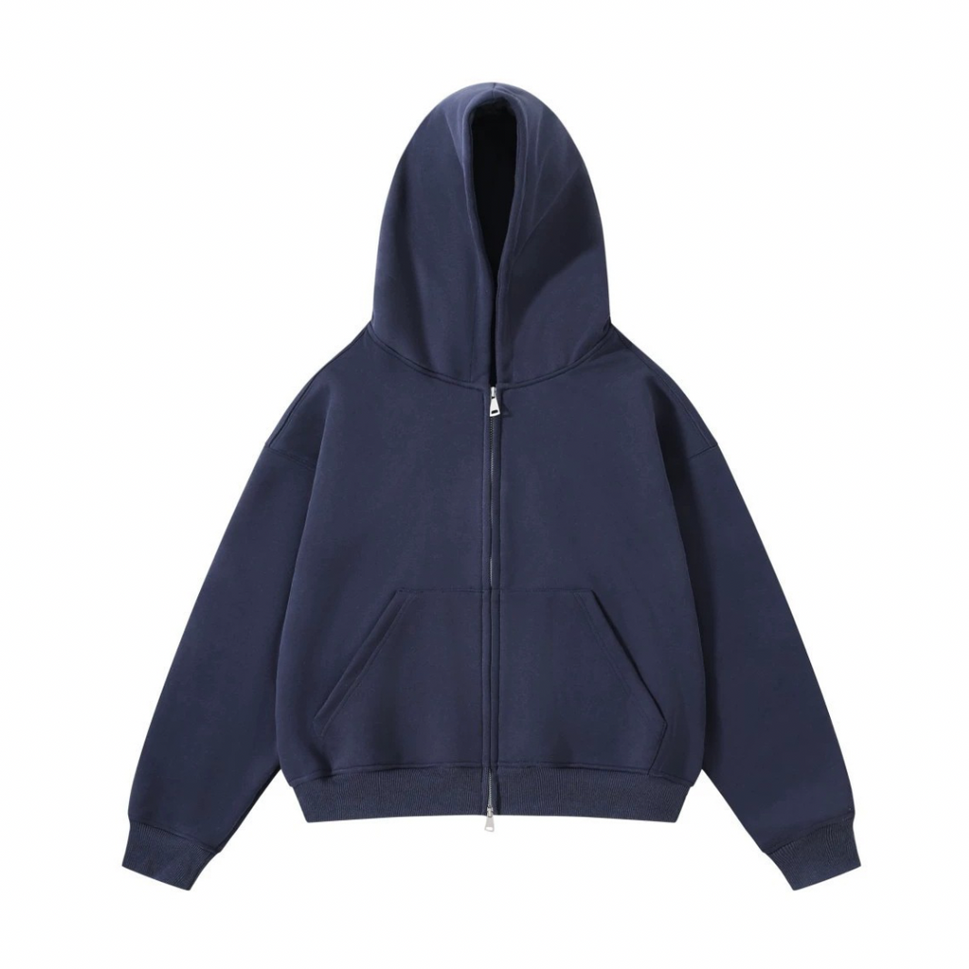 Double Zip Short Zip Sweat Hoodie N1733 ネイビーブルー