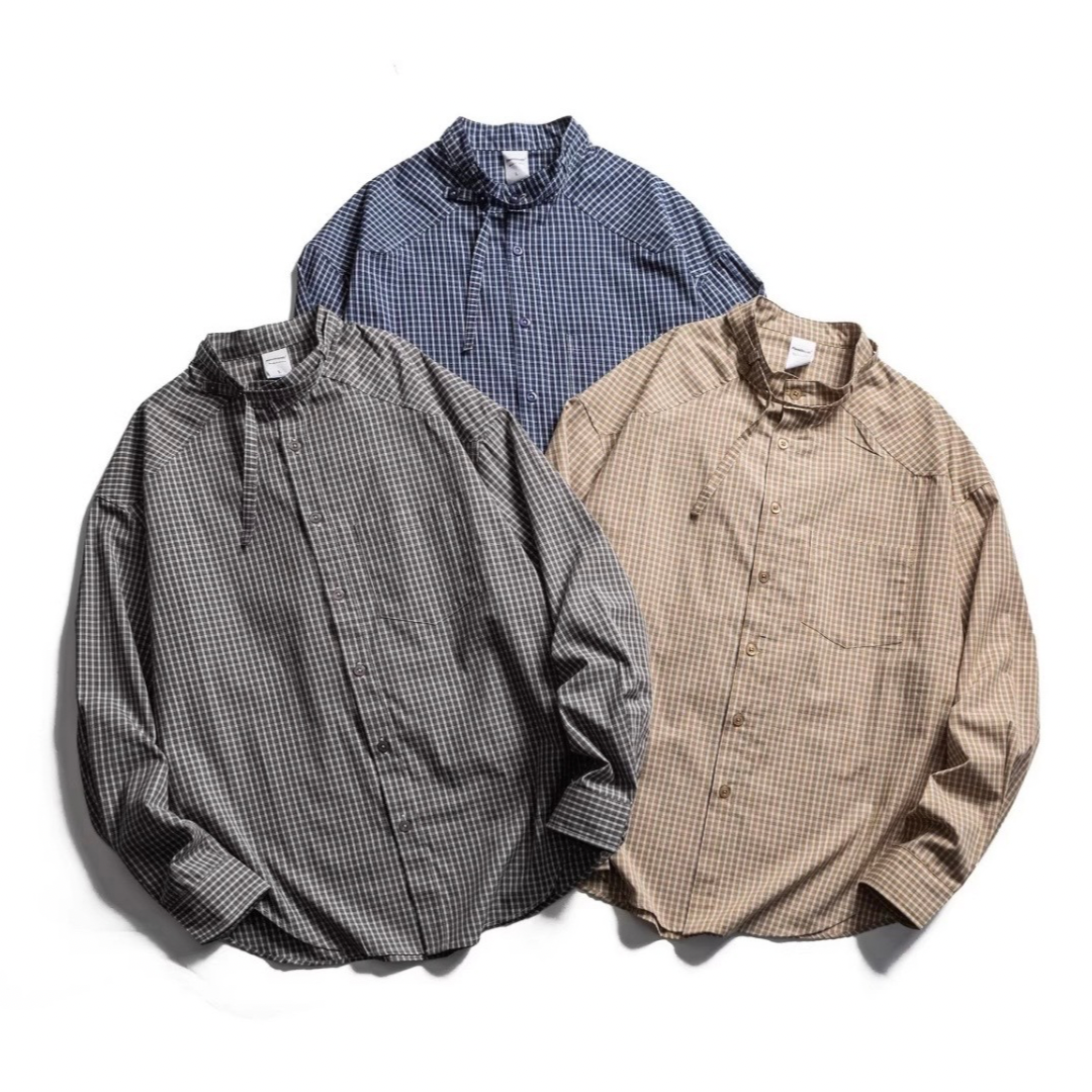 バンドカラー　グラフチェック　シャツ　N1208