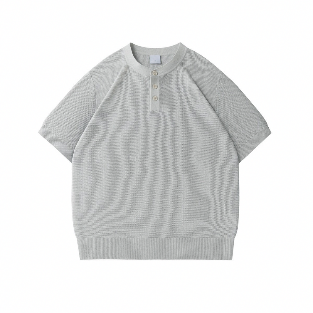 リヨセルリネン　ヘンリーネック　半袖Tシャツ　N1561 ライトグレー