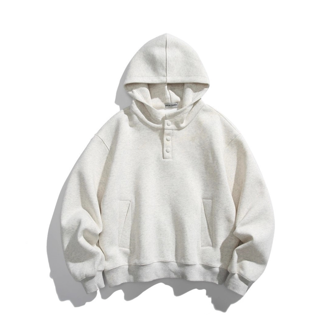 ハーフボタン　スウェット　フードプルオーバー　N1069