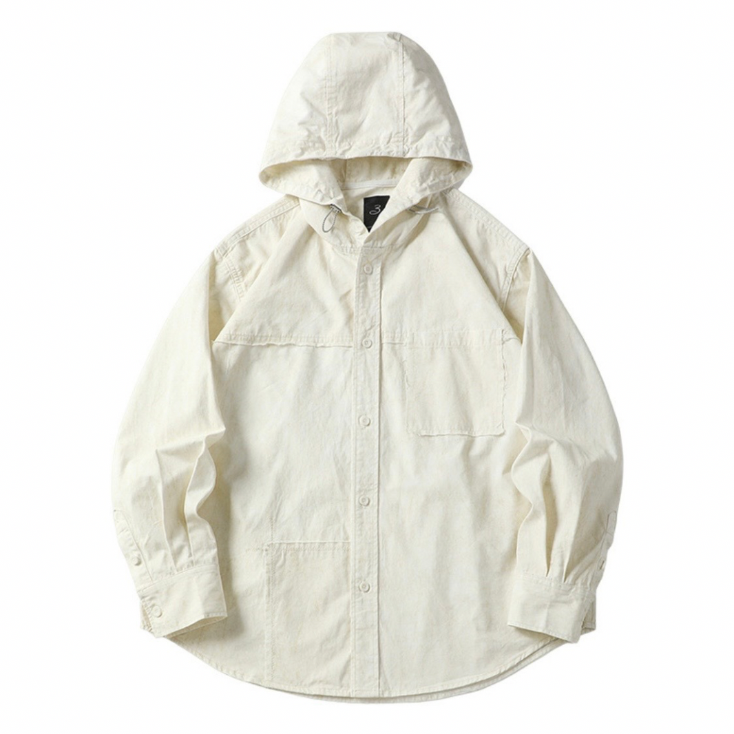 Patchwork Hooded Shirt Jacket N1262 オフホワイト