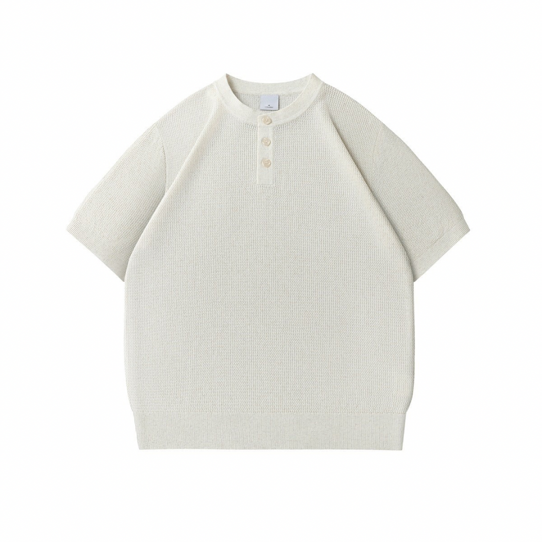 リヨセルリネン　ヘンリーネック　半袖Tシャツ　N1561 ホワイト