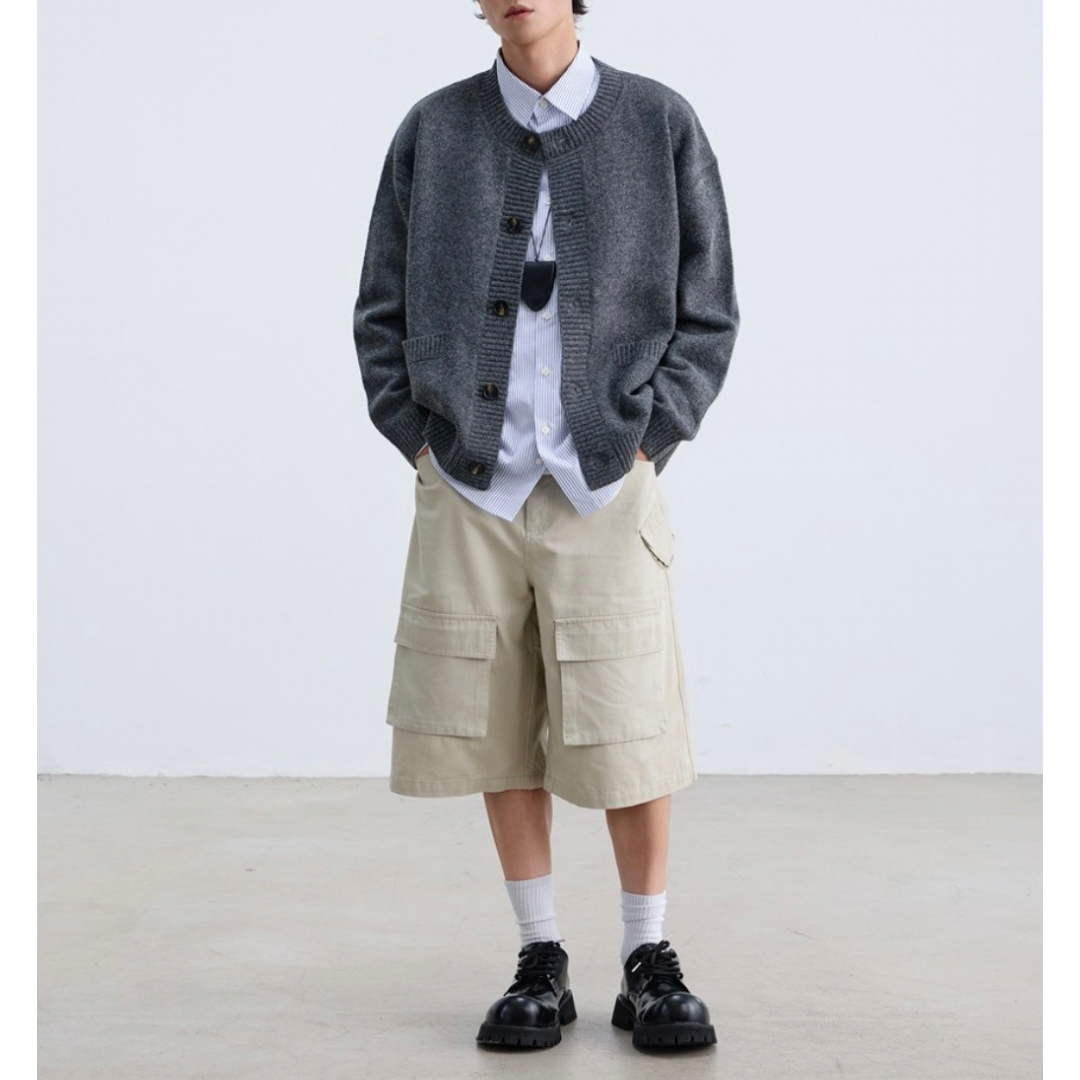 ミドルゲージ　クルーネック　カーディガン　N933