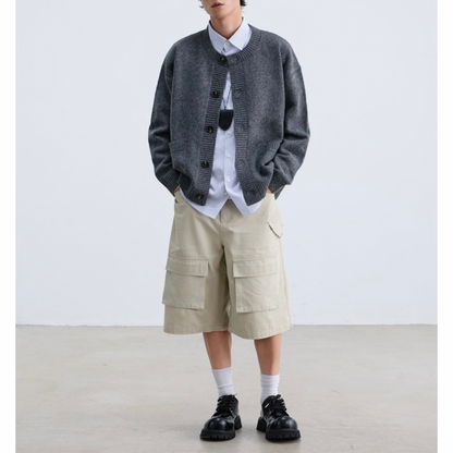 ミドルゲージ　クルーネック　カーディガン　N933