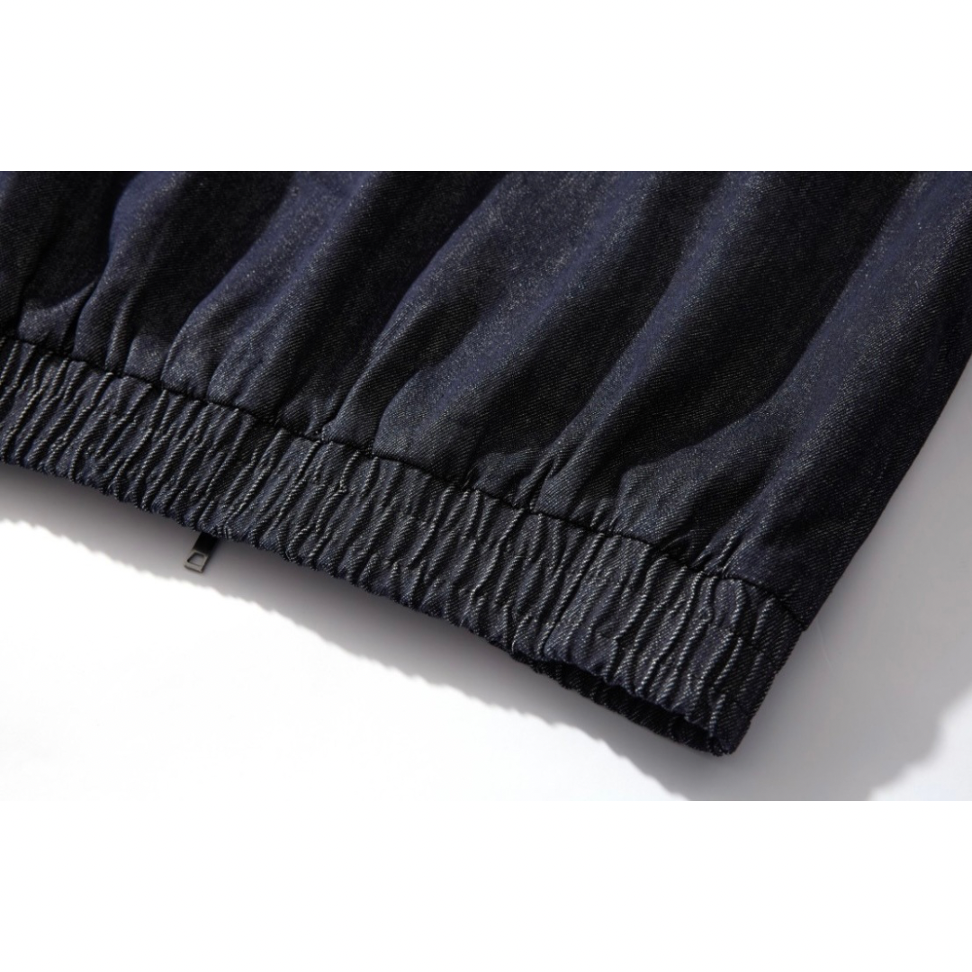 PUレザーカラー　デニム　ジップアップジャケット　N1064