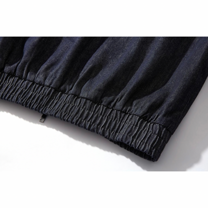 PUレザーカラー　デニム　ジップアップジャケット　N1064