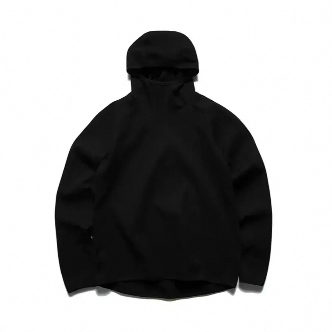 Quick-drying Waffle High-Neck Hooded Long-Sleeve T-Shirt N1233 ブラック