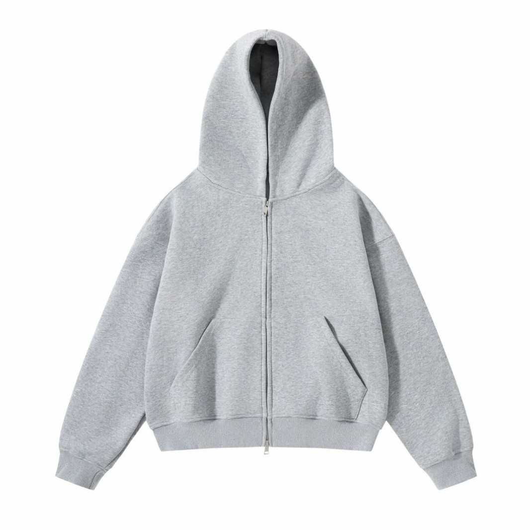 Double Zip Short Zip Sweat Hoodie N1733 ライトグレー