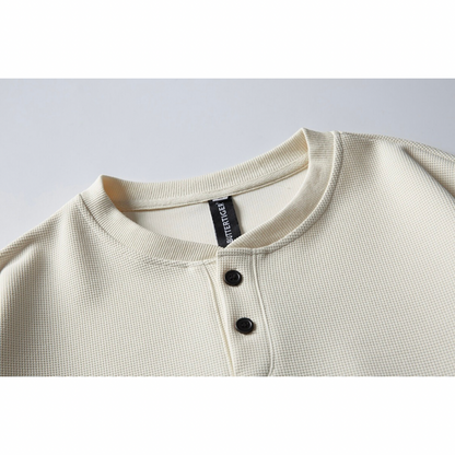 ストレッチポリ　ワッフル　ヘンリーネック　長袖Tシャツ　N556