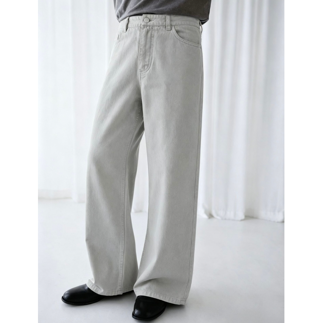 アイスグレー　ツイル　ワイドストレートパンツ　N1720