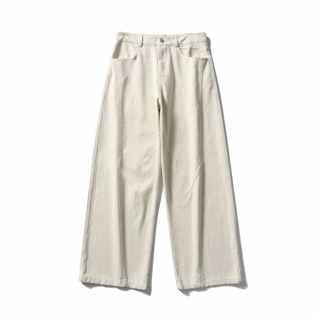 Cotton Twill Front Panel Wide Straight Pants N1746 Off-white