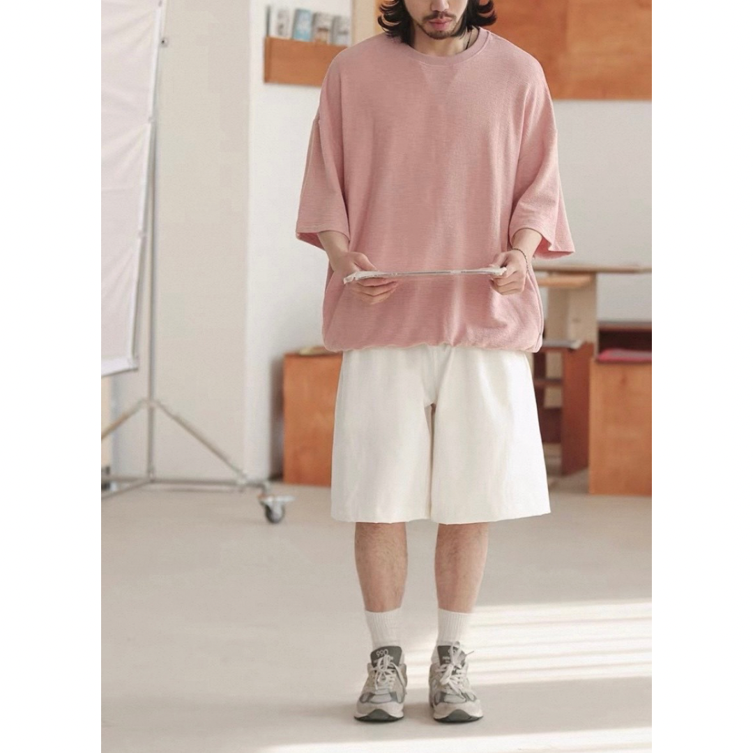 オーバーサイズ　ストレッチ　5分袖　Tシャツ　N1489