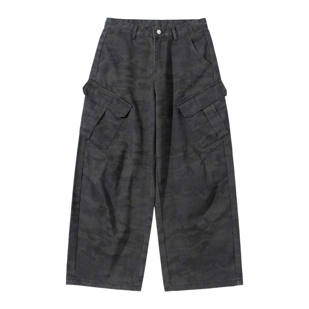 カモフラージュ　ダーティウォッシュ　ワイドパンツ　N1057
