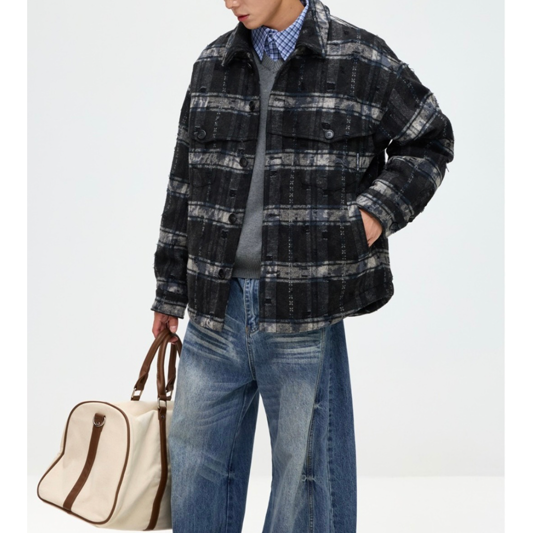 フェードダイ　チェック　シャツジャケット　N1006