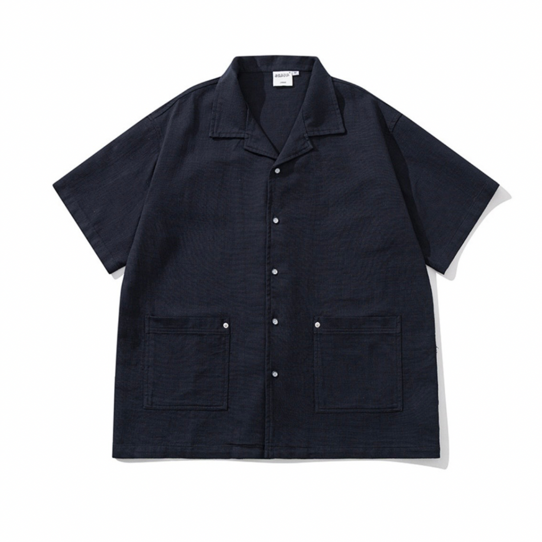 Side Pocket Slub Cotton Short Sleeve Shirt N1459 ネイビーブルー