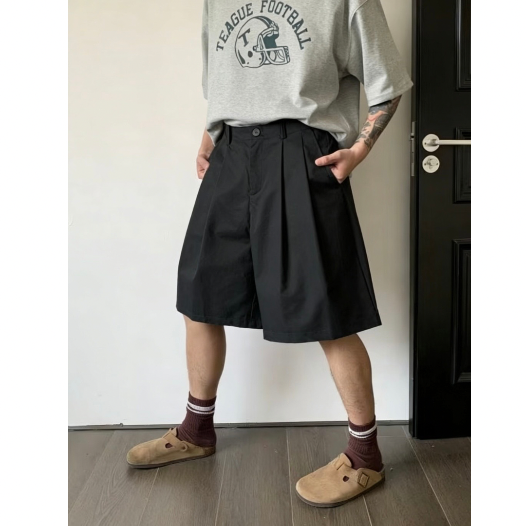 コットンポリ　ワイドタック　ショートパンツ　N1453