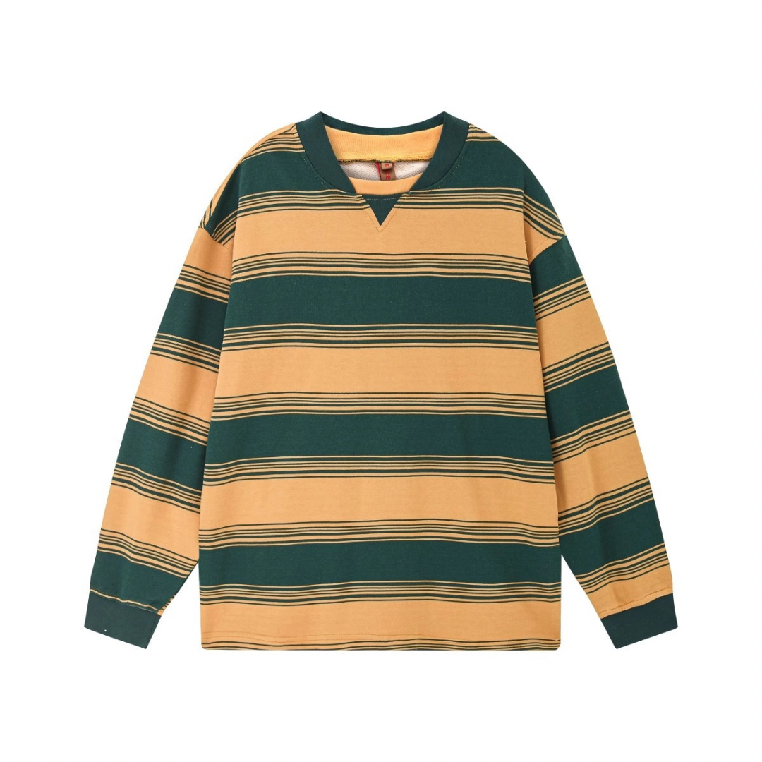 変形ネック　マルチボーダー　長袖Tシャツ　N698