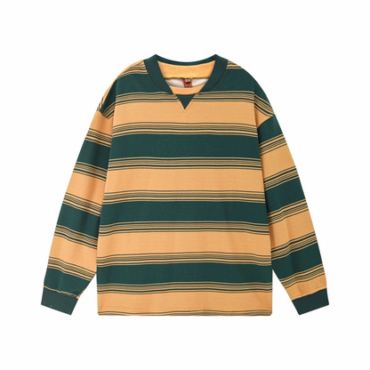 変形ネック　マルチボーダー　長袖Tシャツ　N698