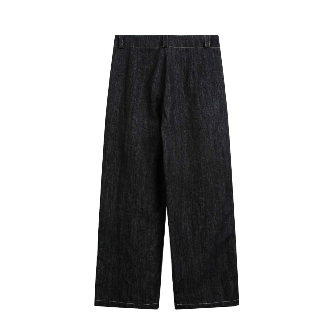 フロントタブ　ブラックデニム　タックワイドパンツ　N1716