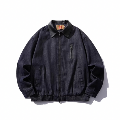 PUレザーカラー　デニム　ジップアップジャケット　N1064
