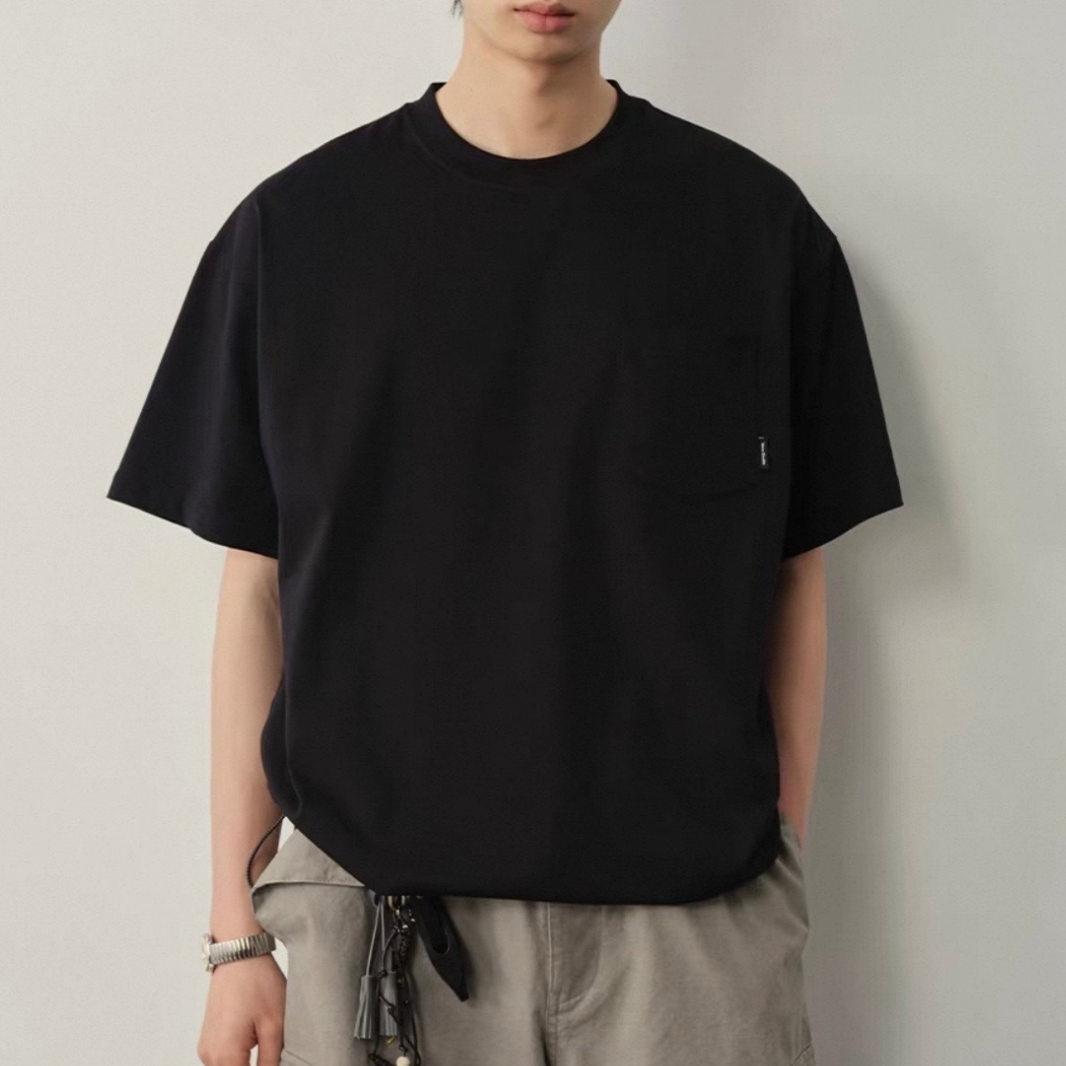 Cotton Poly Drawstring Hem T-shirt N1573 ブラック