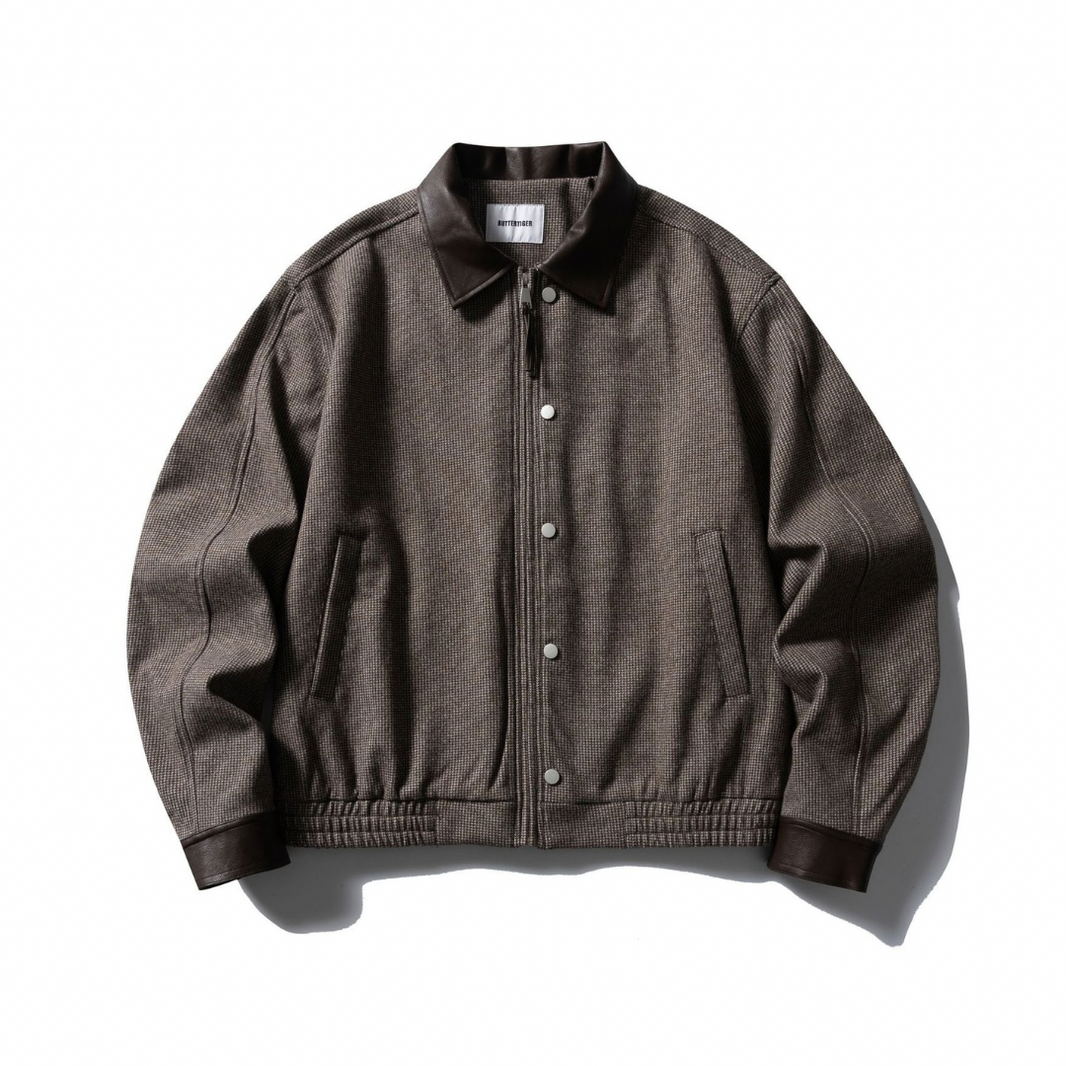 PU Leather Combo Wool-Like Jacket N1743 ブラウン