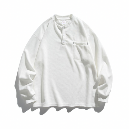 ポリコットン　ワッフル　ヘンリーネック長袖Ｔシャツ　N598