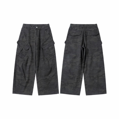 カモフラージュ　ダーティウォッシュ　ワイドパンツ　N1057