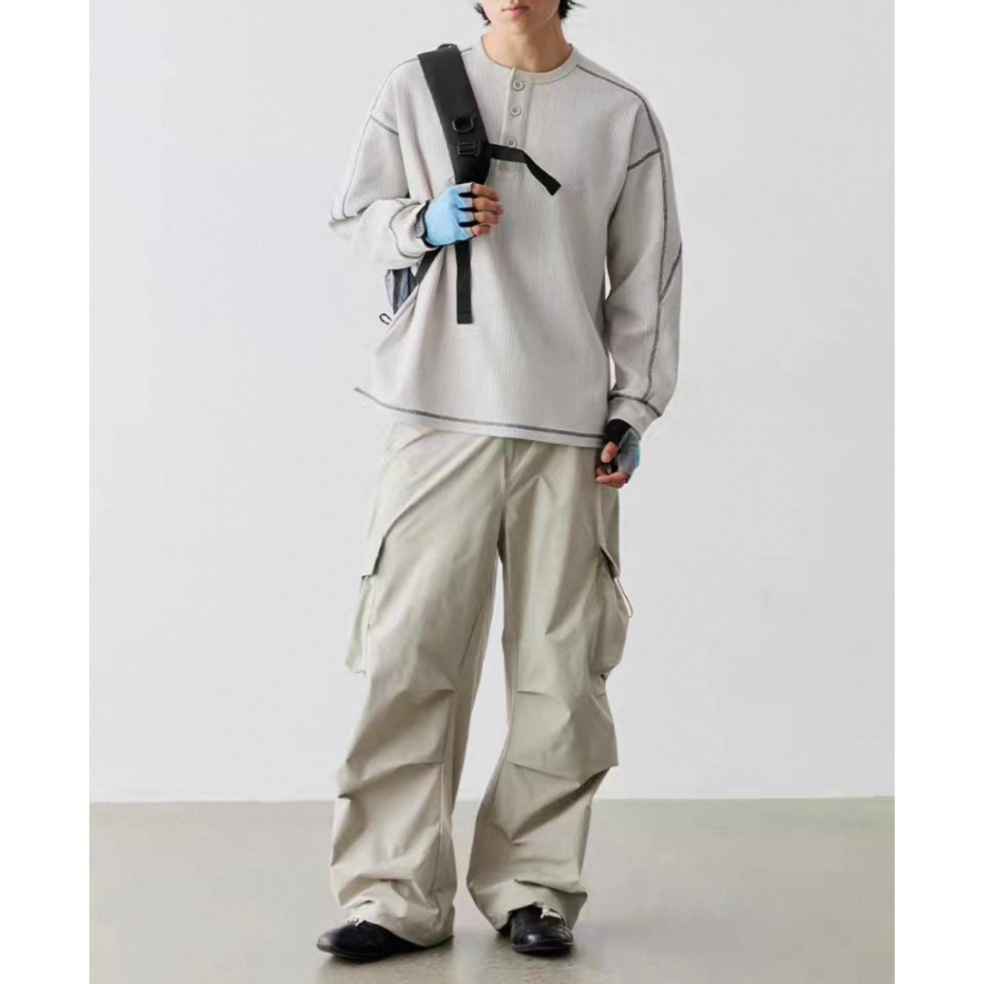 ポリエステル　ワッフルヘンリーネック　長袖Tシャツ　N583