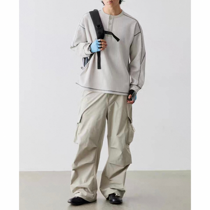 ポリエステル　ワッフルヘンリーネック　長袖Tシャツ　N583