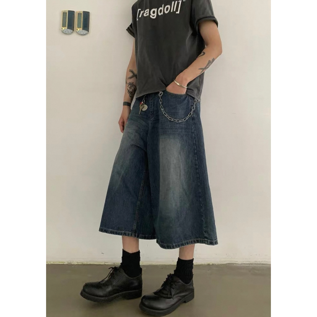 ヴィンテージウォッシュデニム　ワイドクロップドパンツ　N508