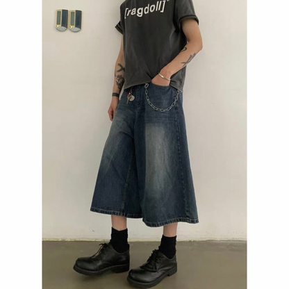 ヴィンテージウォッシュデニム　ワイドクロップドパンツ　N508