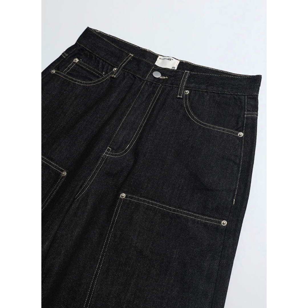 ダブルニー　ブラックデニム　ワイドストレートパンツ　N1204