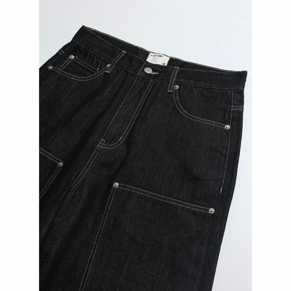 ダブルニー　ブラックデニム　ワイドストレートパンツ　N1204