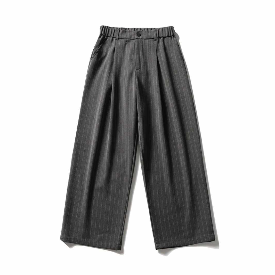Poly-Rayon Pinstripe Wide Straight Pants N1747 dark gray