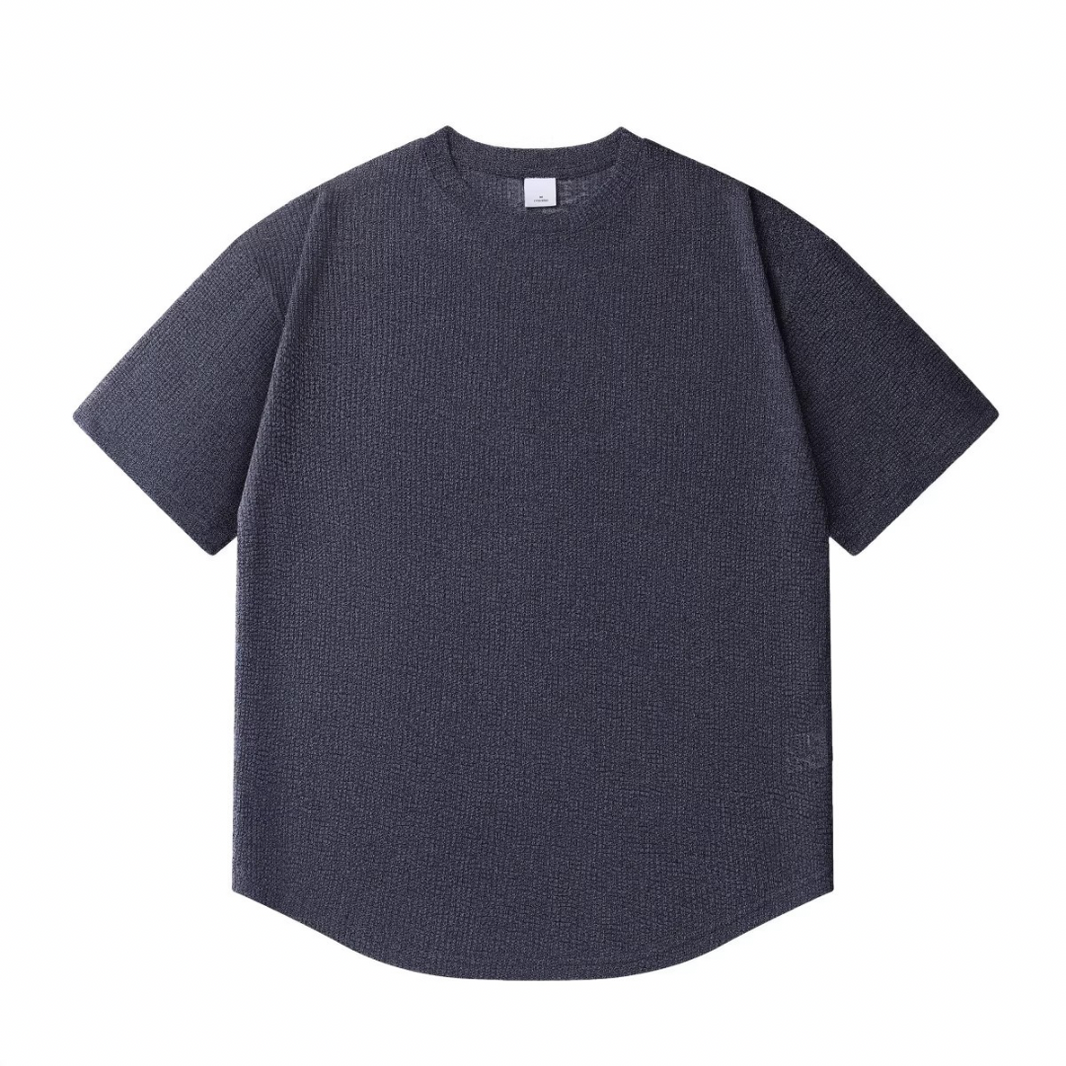 速乾ポリエステル　ラウンドヘム　ニットTシャツ　N1538 ネイビーブルー