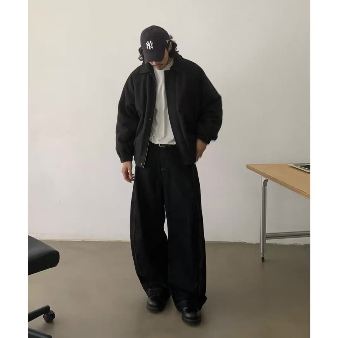 ブラックデニム　ツイストワイド　パンツ　C262