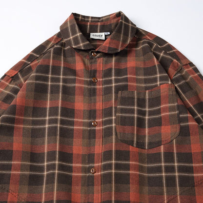 レトロチェック　エルボーパッチ　長袖シャツ　B649