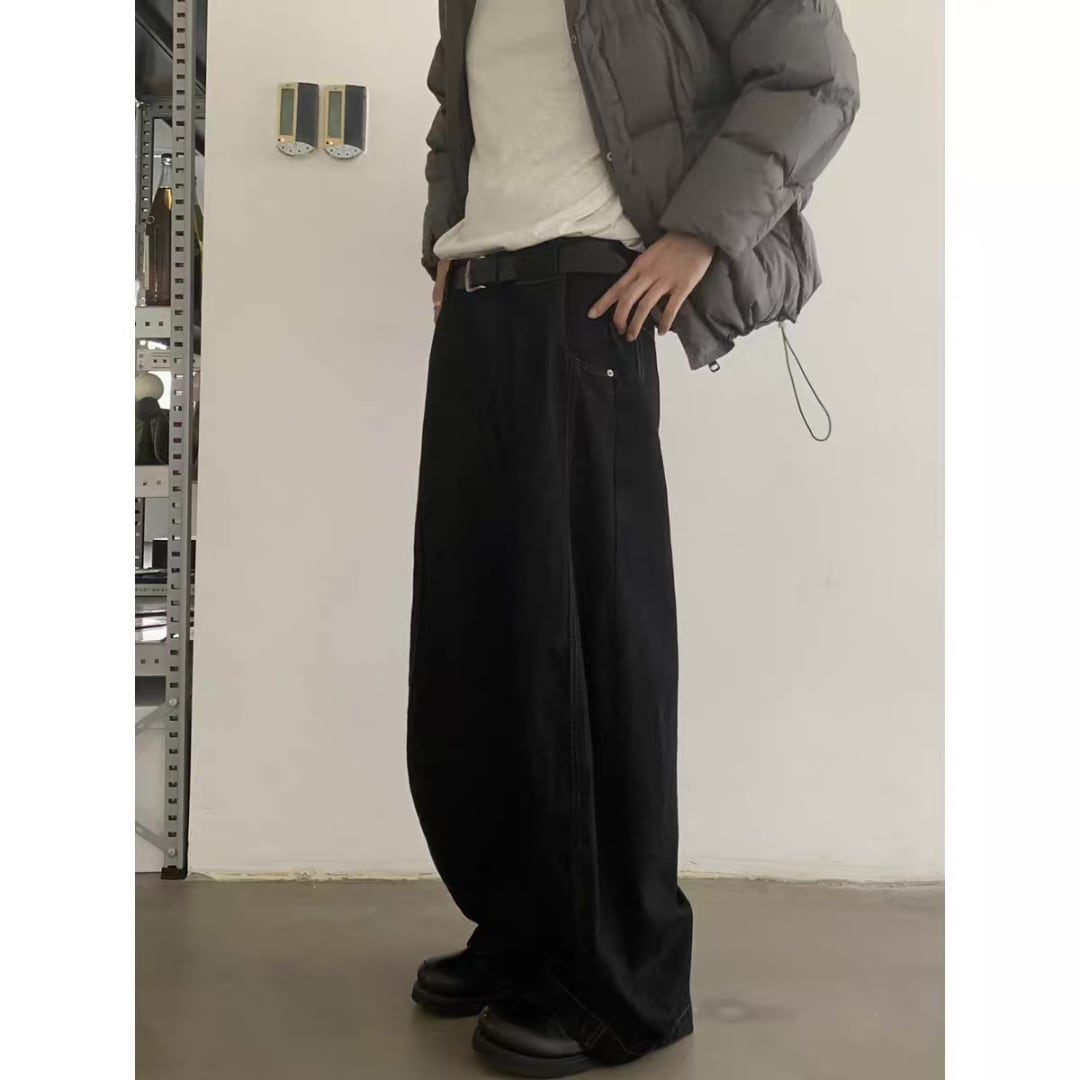 ブラックデニム　ツイストワイド　パンツ　C262