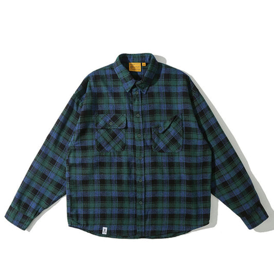 アシメトリーポケット　ネルチェックシャツ　C072
