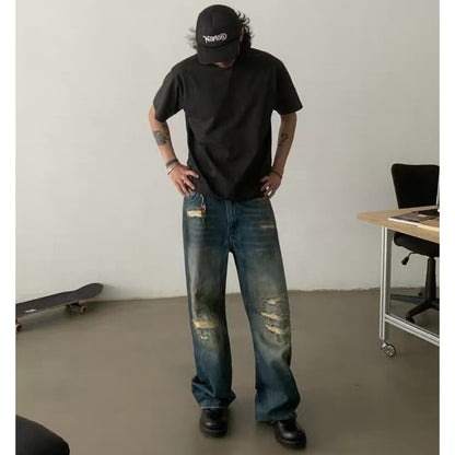 Vintage Wash ダメージデニム　ルーズストレート　パンツ　C248