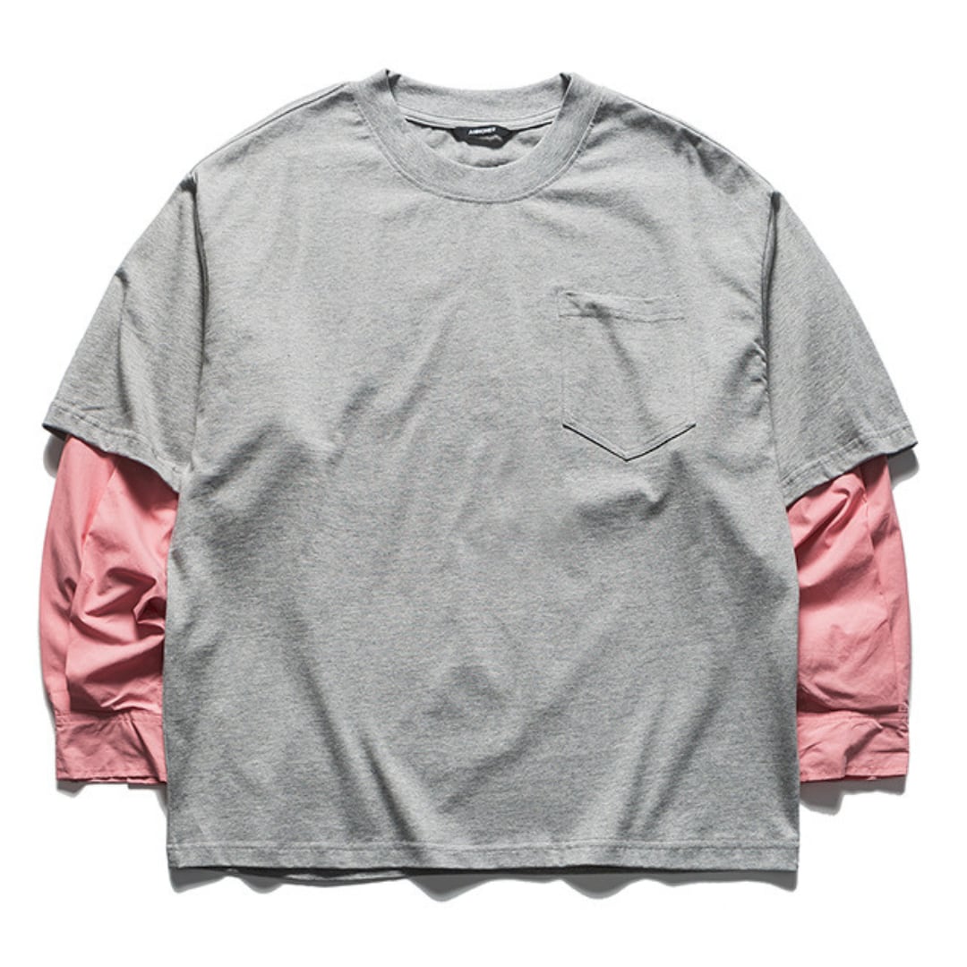 フェイクレイヤード　バイカラーTシャツ　B848