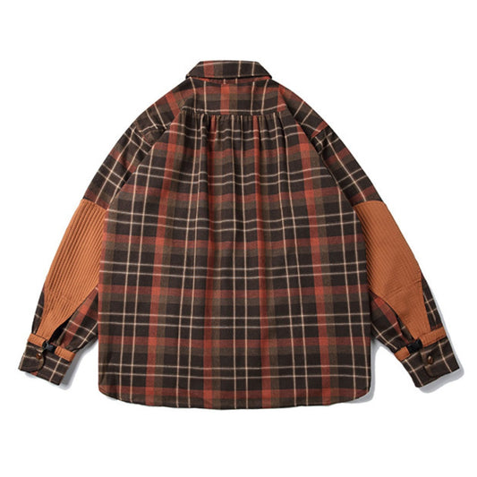 レトロチェック　エルボーパッチ　長袖シャツ　B649